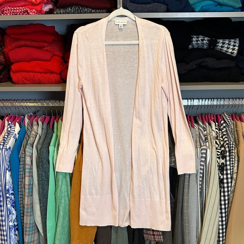 Susan Graver pale pink long sleeve open front cardigan size XS